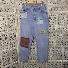 Vintage Denim LEE Jeans 29 Waist w/ Upcycled Retro Hand Sewn Festival Patches