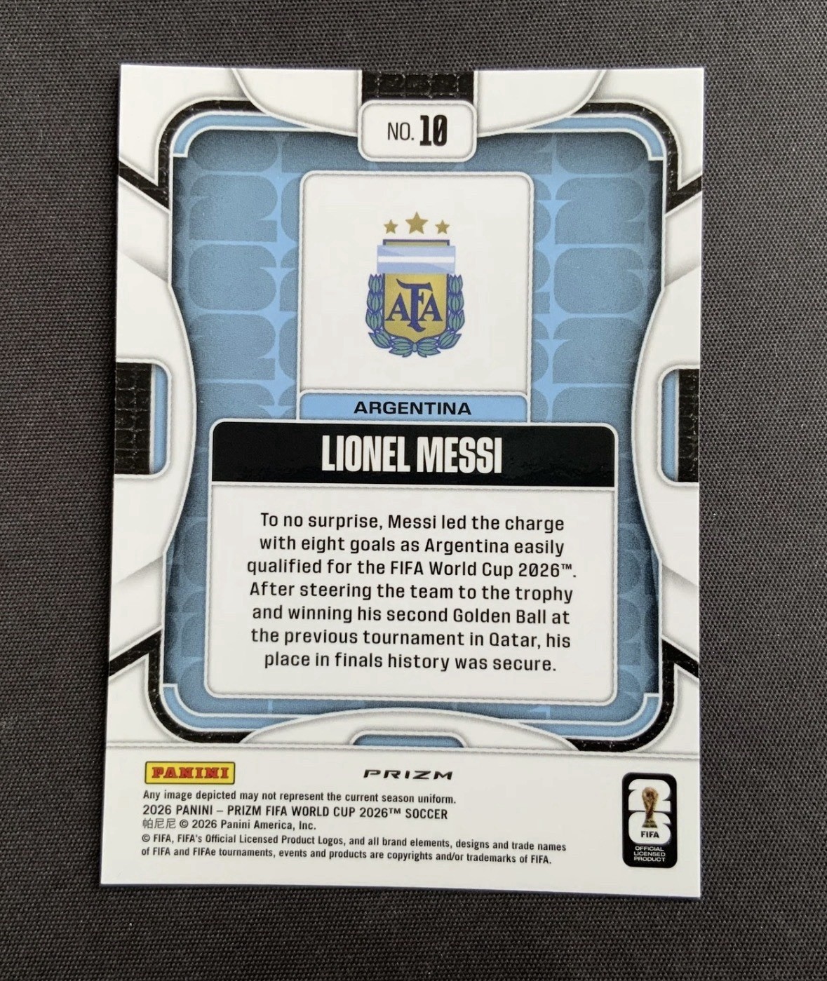 2026 Panini Prizm World Cup Lionel Messi Silver #10 Argentina view 2