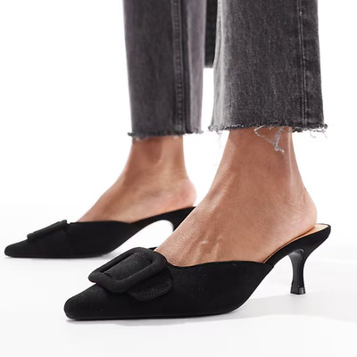 Asos SEQWL Wide Fit mules with bow in black Size 8