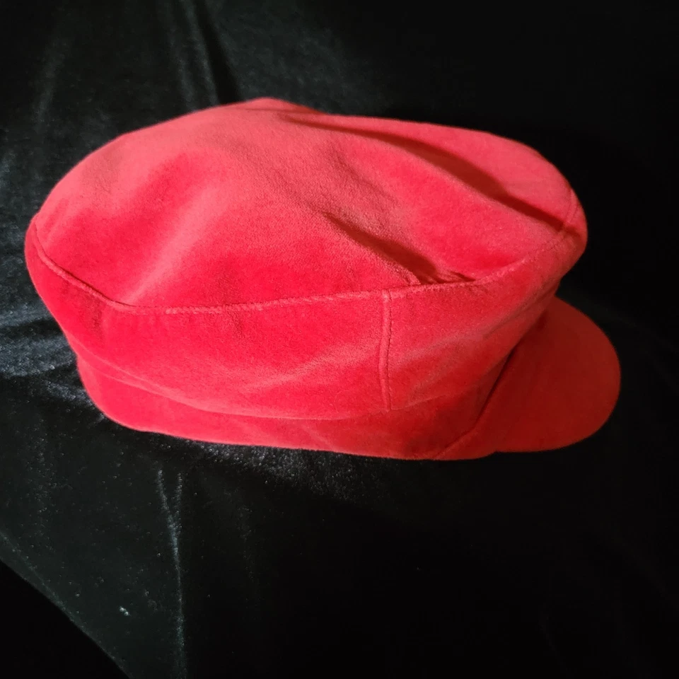 Gorra de violinistas de terciopelo rojo azul marino antiguo de principios de la década de 2000 M/L Foto 2 de 3