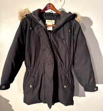 Womens Small Eddie Bauer Goosedown Polar Parka Black Removable Sheep Fur Collar