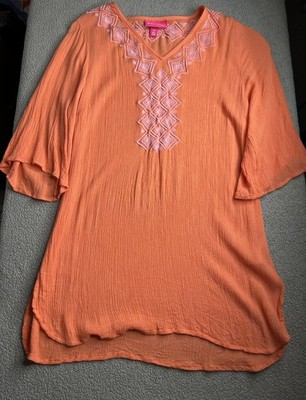 Lilly Pulitzer Target Cover Up Womens M Peach Embroidered Geometric Beach Tunic
