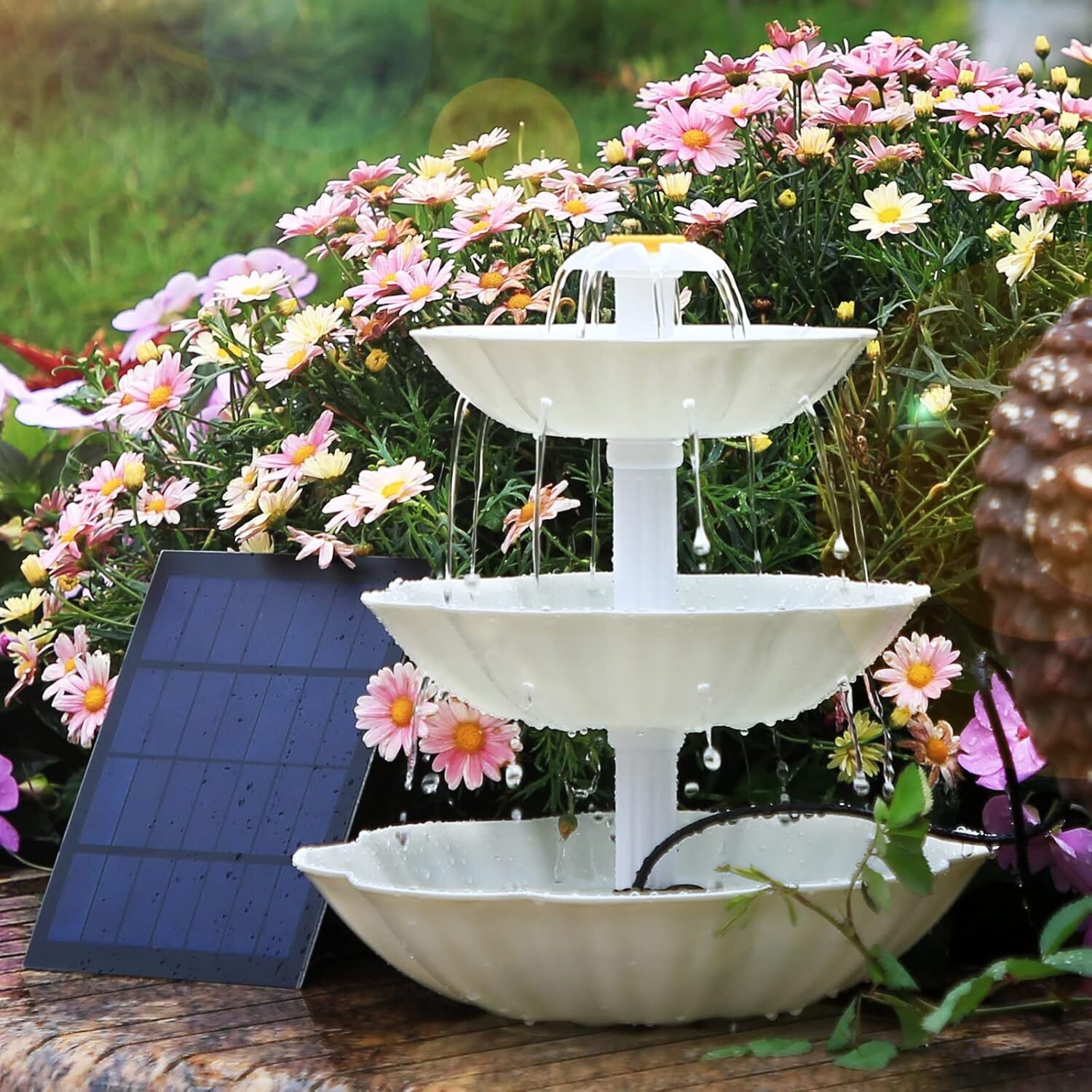 3 Tiered Bird Bath with 3.5W Solar Pump, DIY Solar Fountain 