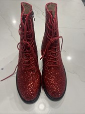 YIYA Women's Lace Up Glitter Sequin Combat Boots Round Toe Sparkly Ankle Booties