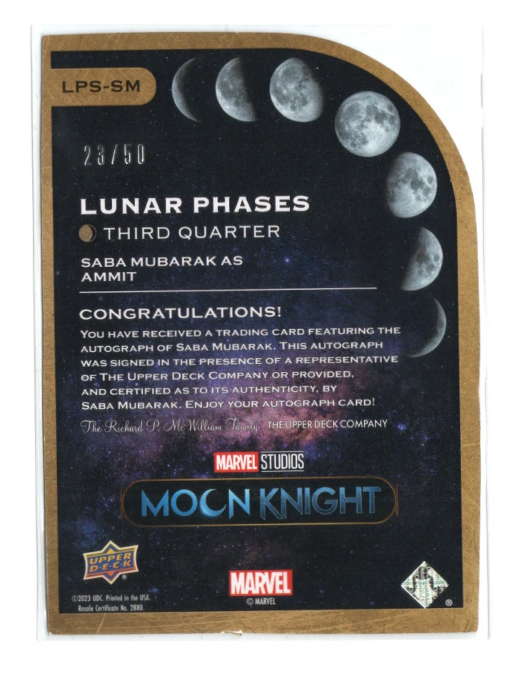 2023 Upper Deck Moon Knight Autograph Auto LPS-SM Saba Mubarak as Ammit #23/50 - Image 2 of 4