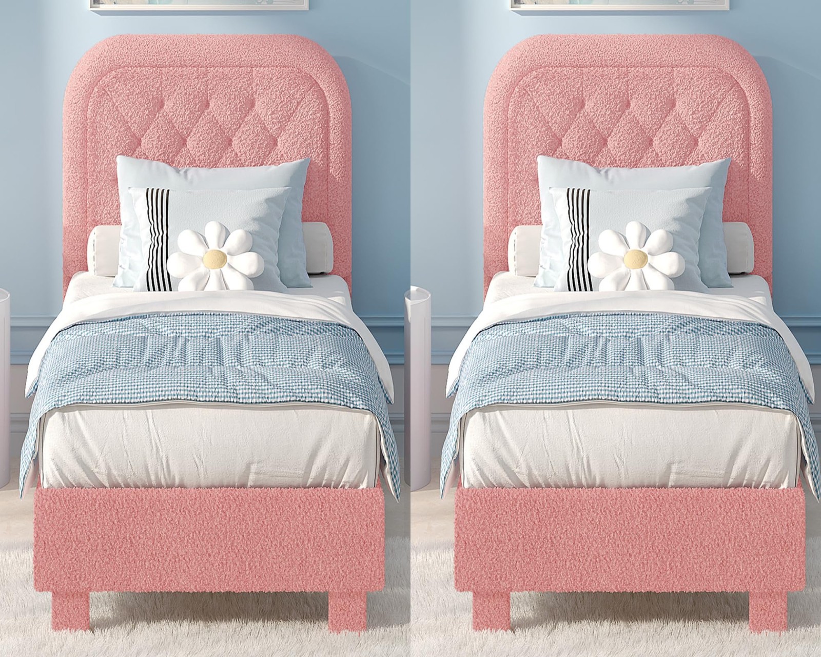 Set Of 2 With 46 Inches Tall Boucle Headboard