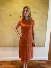 Valentino Midi Orange Short Sleeve Lace Dress - Size 38