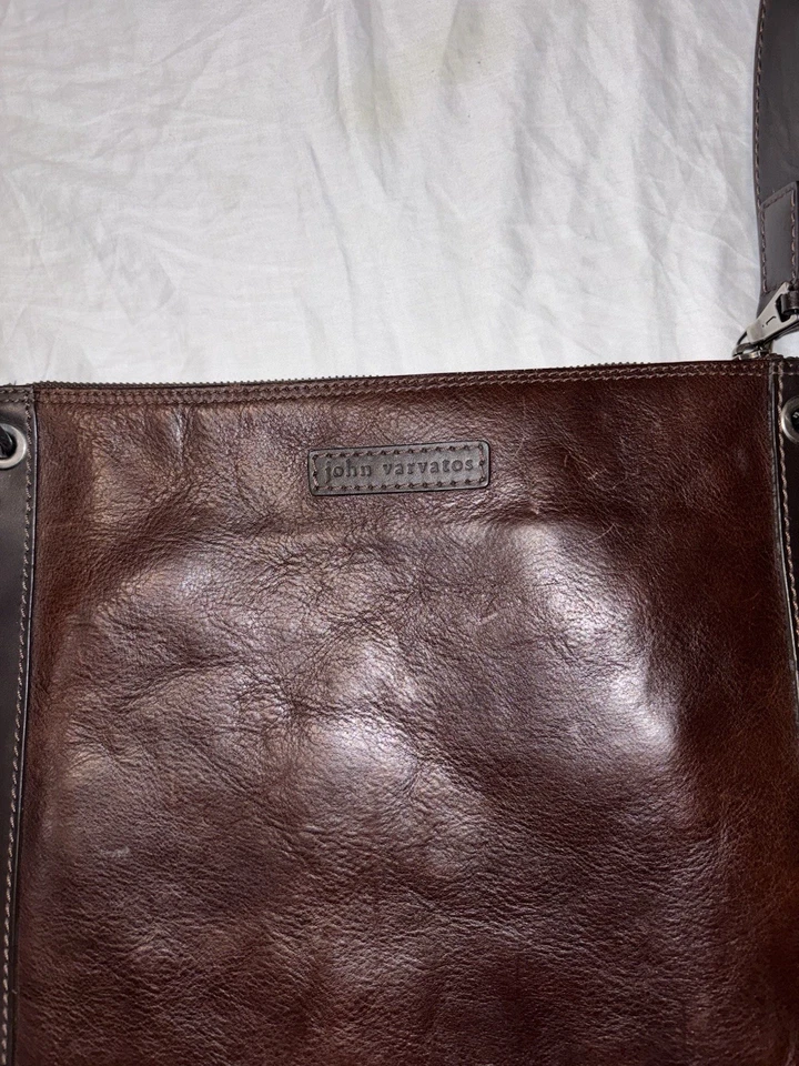 John Varvatos Italian Leather Crossbody Messenger Bag Brown Retail $1880 - Image 4 of 4