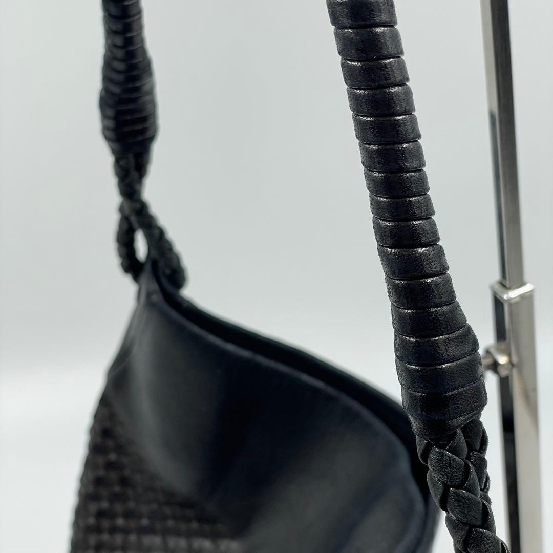 Bottega Veneta Women's Shoulder Bag Hobo Leather Intrecciato Black Vintage thumbnail 14