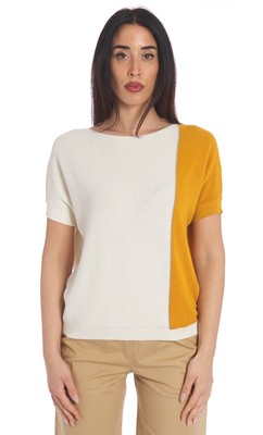 MAGLIA KIMONO MARIA BELLENTANI BICOLORE PANNA E GIALLO DA DONNA