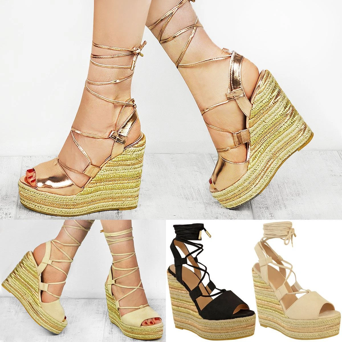 Tie up hotsell gold wedges