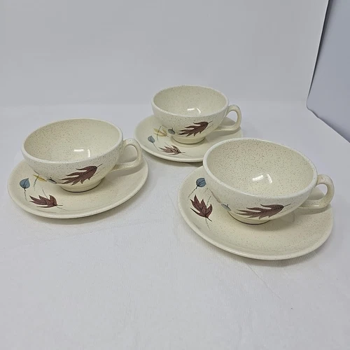 Vintage MCM Franciscan Autumn  Leaves Coffee Cups & Saucers (3 Sets )