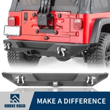Hooke Road Textured Black Rear Bumper Bar w/ D-ring Fit Jeep Wrangler CJ-7 76-86