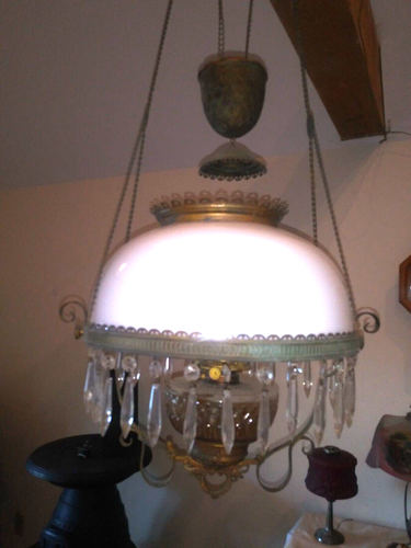 HANGING LIBRARY OR PARLOR VICTORIAN OIL LAMP ANTIQUE - Picture 2 of 18