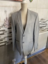 MARKS & SPENCER Men Blazer Light Grey Suit ITALIAN FABRIC LINEN MIRACLE Size 40”