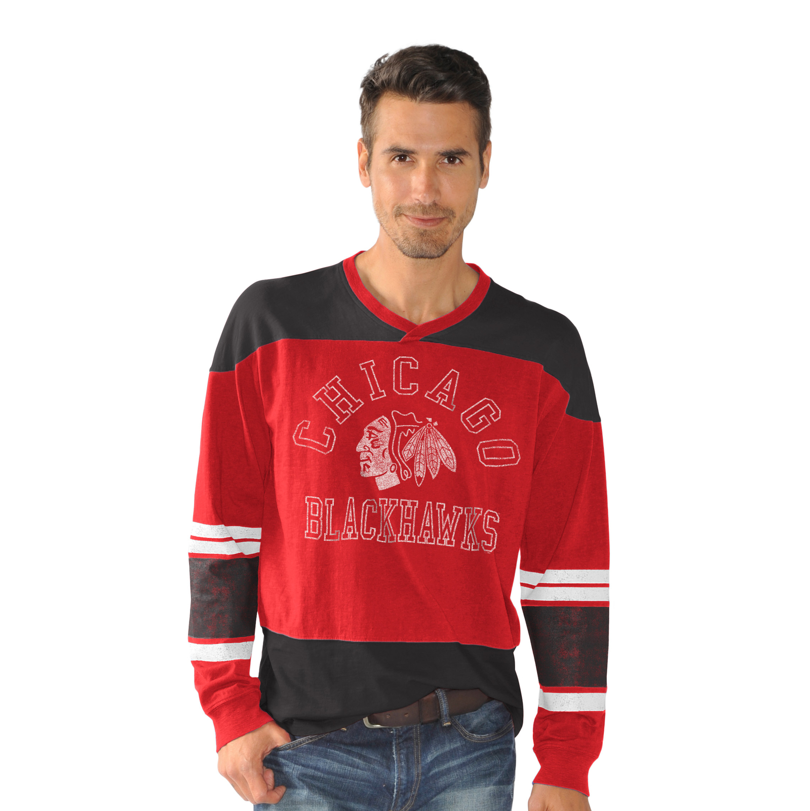 Модный топ из трикотажа Slub в нейтральной зоне Чикаго Блэкхокс