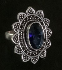 London Blue Topaz Sterling Silver Flower Ring Size 8.5
