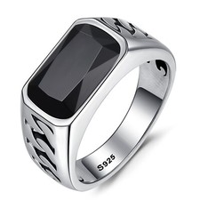 Rectangle Cut Mens Teal Turquoise/Synthetic Black Onyx Rings 925 Sterling Sil...