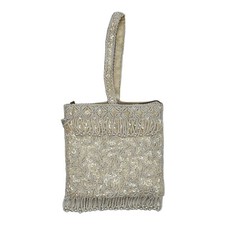 Vintage 1950s Hand Beaded Pearl Iridescent Sequin Silk Evening Handbag Bag Ivory