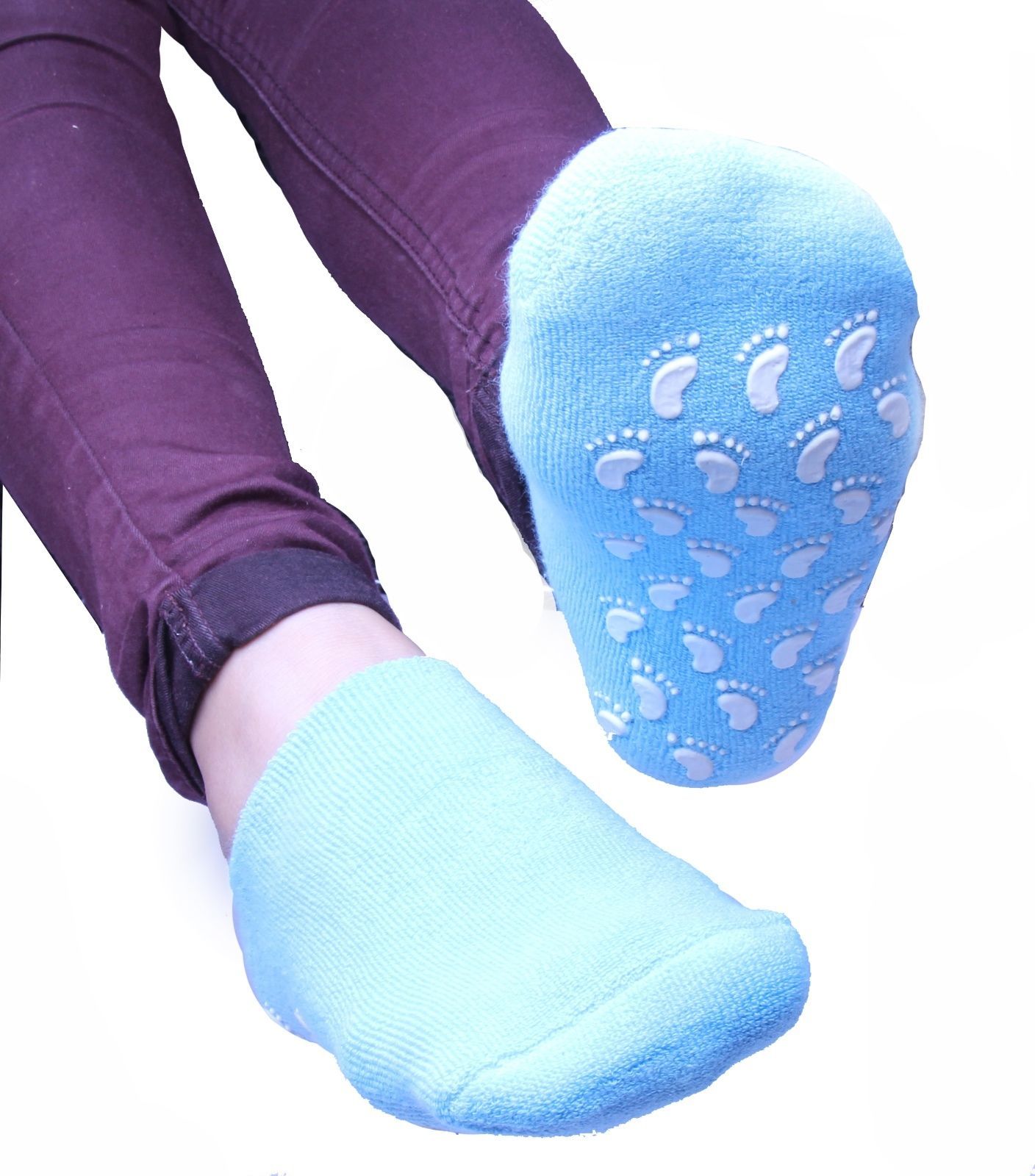 Blue Moisturising socks Theragel for repair to cracked heel moisture