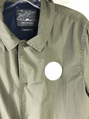 Jack and Jones Originals Mens Small Windbreaker Snap Front Jacket Olive Green - Picture 3 of 7