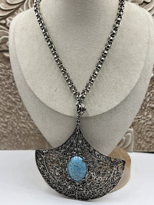 Vintage Large 16” Faux Turquoise Hollycraft Signed Necklace Estate Jewelry 