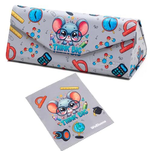 Cute Cartoon Eyeglass Case Triangle Foldable Magnet Closure Gray Cartoon Mouse