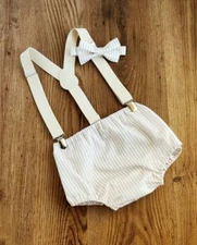 Cream Stripe Baby Boy Cake Smash Outfit 1st Birthday Photo Shoot