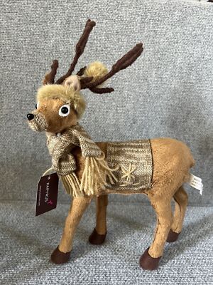 Papyrus Reindeer Brown Deer Faux Fur Knitted Soft Hat Scarf Felt Christmas Decor