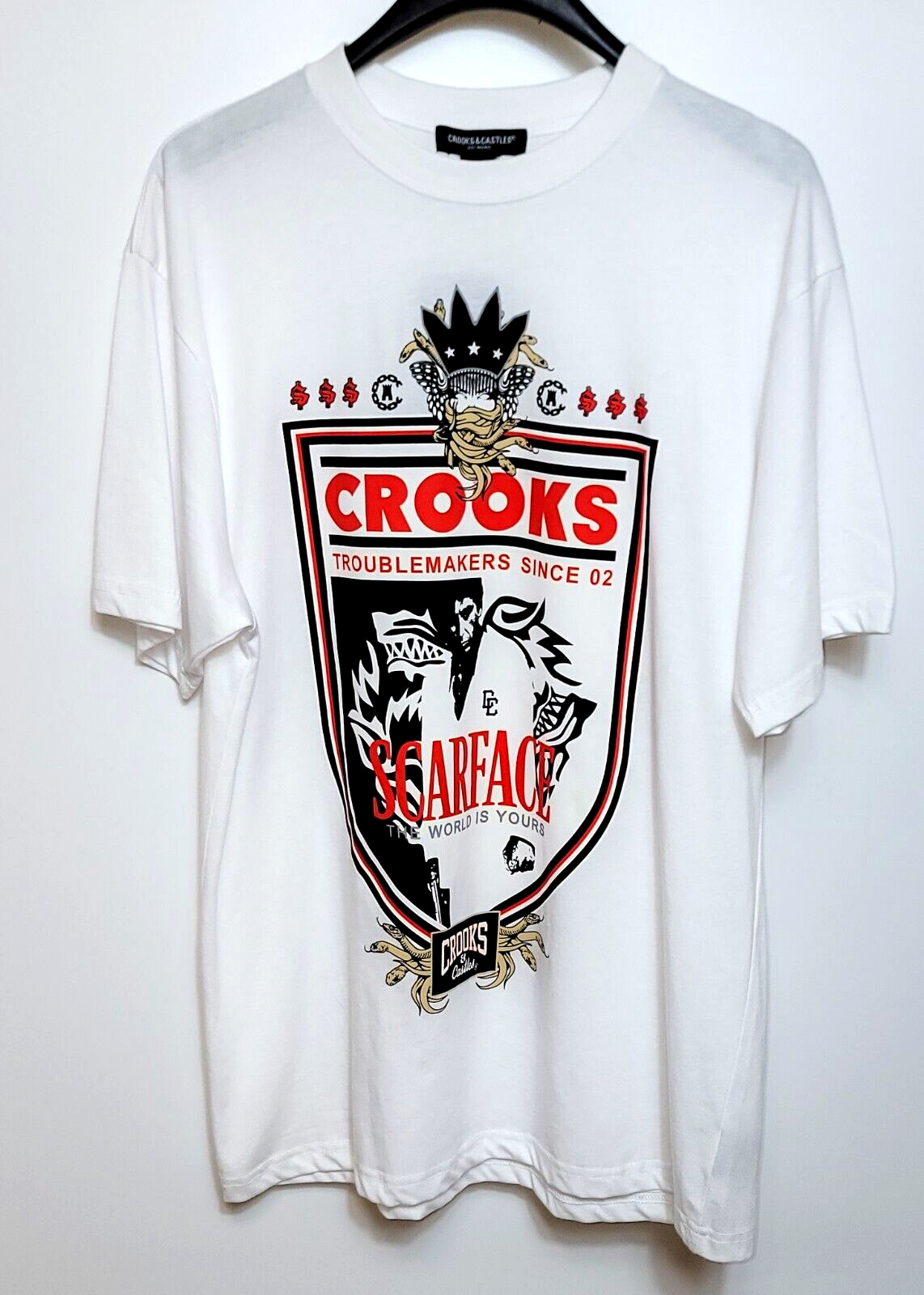 NWT L Crooks & Castles Premium T-Shirt Scarface Troublemaker OG Official Release
