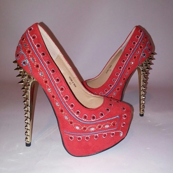 Mochi Platform Pumps Womens Shoes Red Gold Spike Heel