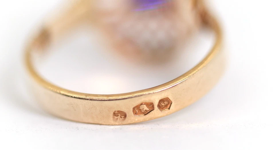 Anillo vintage para mujer 585-14 quilates oro rosa alejandrita piedras preciosas esmeralda talla 54 Foto 4 de 4