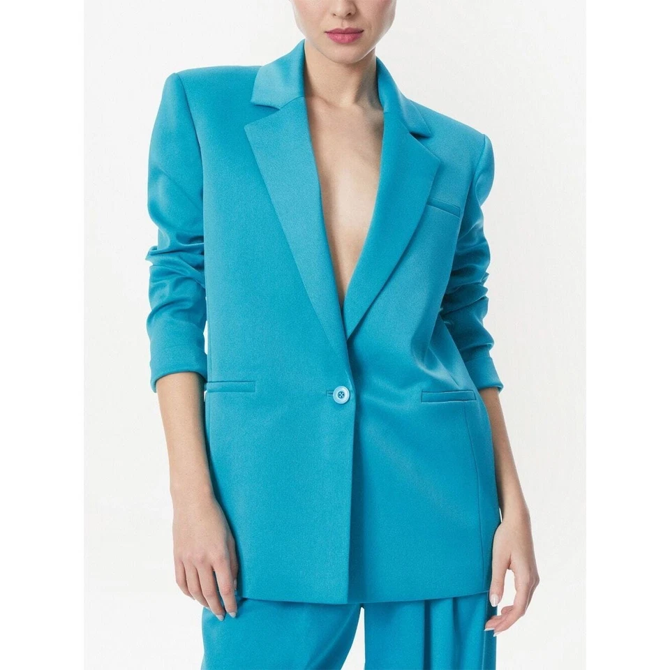 Alice + Olivia Shan Padded-Shoulder Long-Sleeve Blazer Career Ocean Floor Size 2 - Image 4 of 4