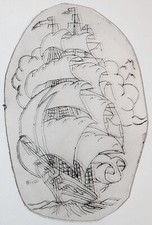 OLD VINTAGE Original Traditional Acetate Tattoo Stencil Sailor Clipper Ship 10