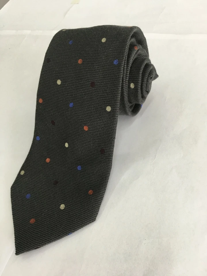 Corbata auténtica LANDS' END diseño de lunares gris 55 % seda 45 % lana Foto 2 de 4