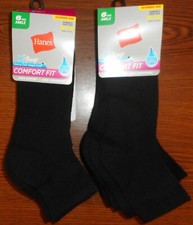 2-6 PACKS HANES WOMEN'S BLACK X-TEMP COMFORT FIT ANKLE SOCKS SZ8-12 12 Pairs