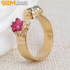 Yellow Gold Plated Open Adjustable Double Quartz Druzy Drusy Jewelry Rings Gift