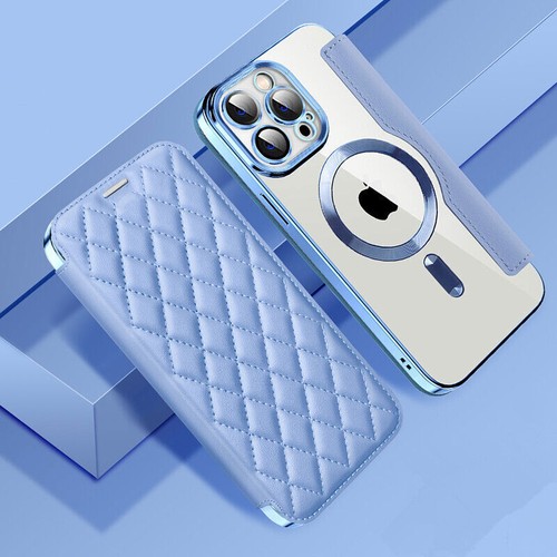 Luxury Wireless Charge Grid Leather Card Cover Case For 16 15 14 13 12 Pro Max - Picture 25 of 40