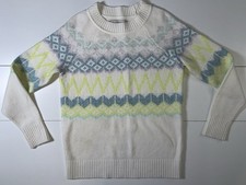 LOFT Petites XS White Knit Crew Neck Raglan Pullover Sweater Fair Isle Stretch