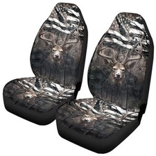 Print Car Seat Covers Front Seats Only For Menuniversal Hunting Camo Deer Flag