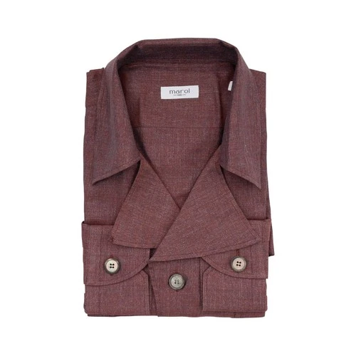 1400$ MAROL BOLOGNA Burgundy Sahariana Jacket Shirt 100% Irish Linen  15.75 - 40