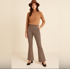 Miss Selfridge Womens Knit Flare Houndstooth Pants Size 12  Brown/Black Pull On