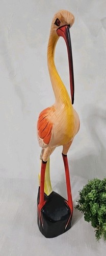 Statua scultura uccellino intagliato a mano vintage gru airone legno dipinto colorato 18” LEGGI - Foto 4 di 17
