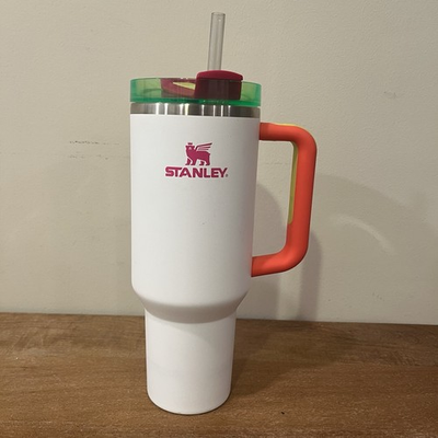 #ad Stanley Quencher Stainless Steel Tumbler 40oz White Orange Neon Travel Mug Cup $22.95