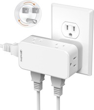 Multi Plug Outlet Adapter, Outlet Extender W/ 360  Rotating Plug 3-Sided Wall