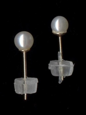 14K Solid Yellow Gold 3.5mm Round Cream White Pearl Bead Solitaire Earrings *bk