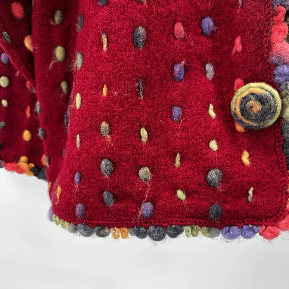 Design Options Cardigan Sweater Womens Large Red Multicolor Art Button Wool - Image 4 of 4