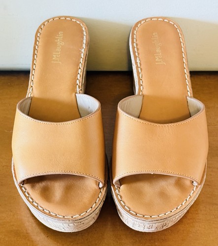 J. McLaughlin Damen-Keilsandalen hellbraunes Leder & Kork Größe 9 - Bild 3 von 10