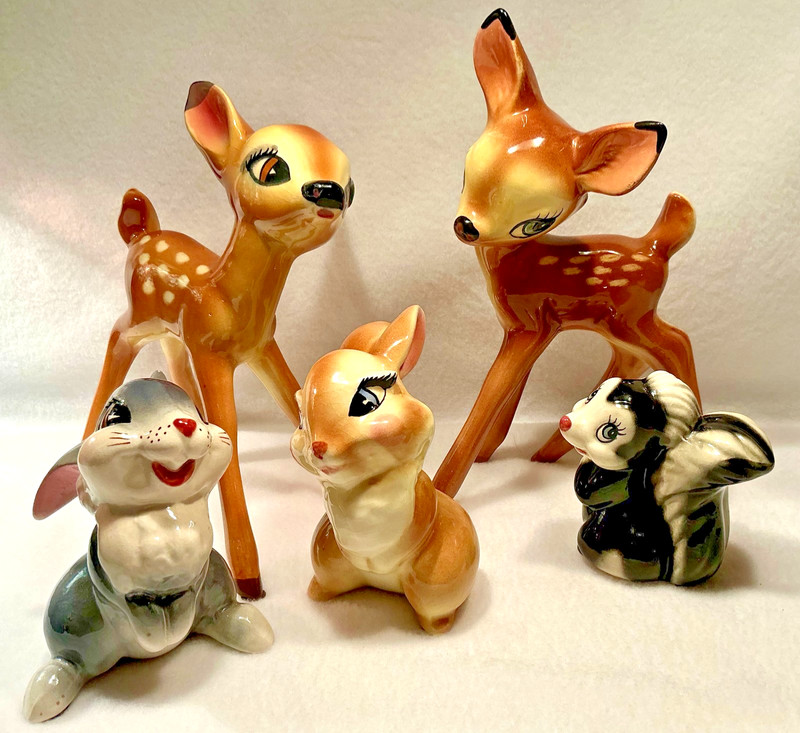 Vintage 1940’s American Pottery Bambi by Evan K Shaw Set of 5 Great vintage cond