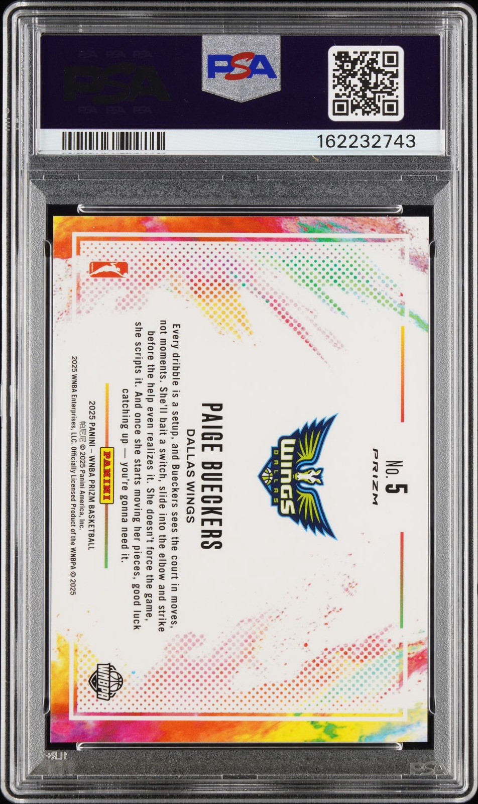 2025 Panini WNBA Prizm Paige Bueckers Color Blast RC Rookie #5 Wings PSA 10 view 2